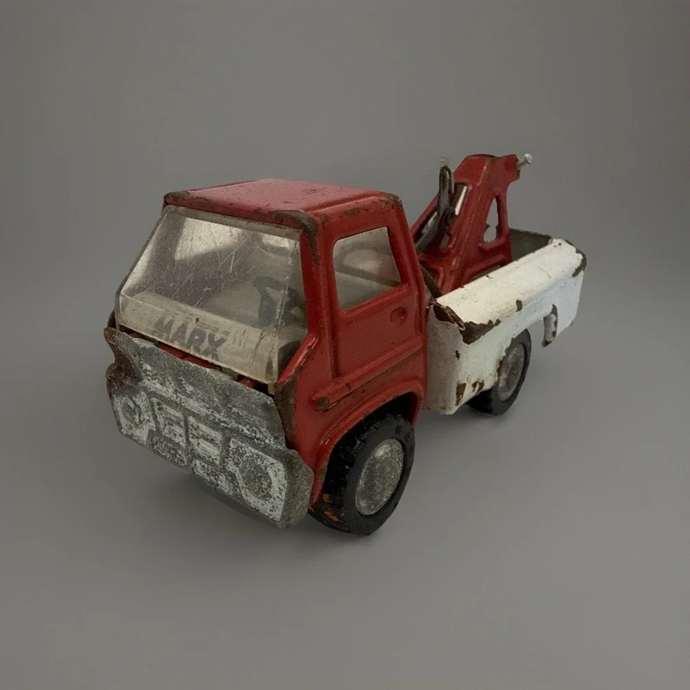 Vintage Marx Pressed Steel Tow Truck Wrecker Red/White1968 6